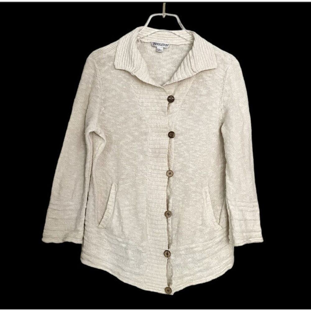 Coastal Pendleton Cotton Linen Cardigan Sweater New England Size Large Cream